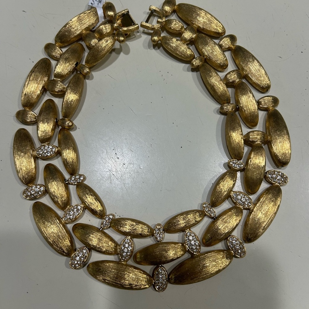 Vintage Signed Givenchy Gold Necklace with Crystal Accents